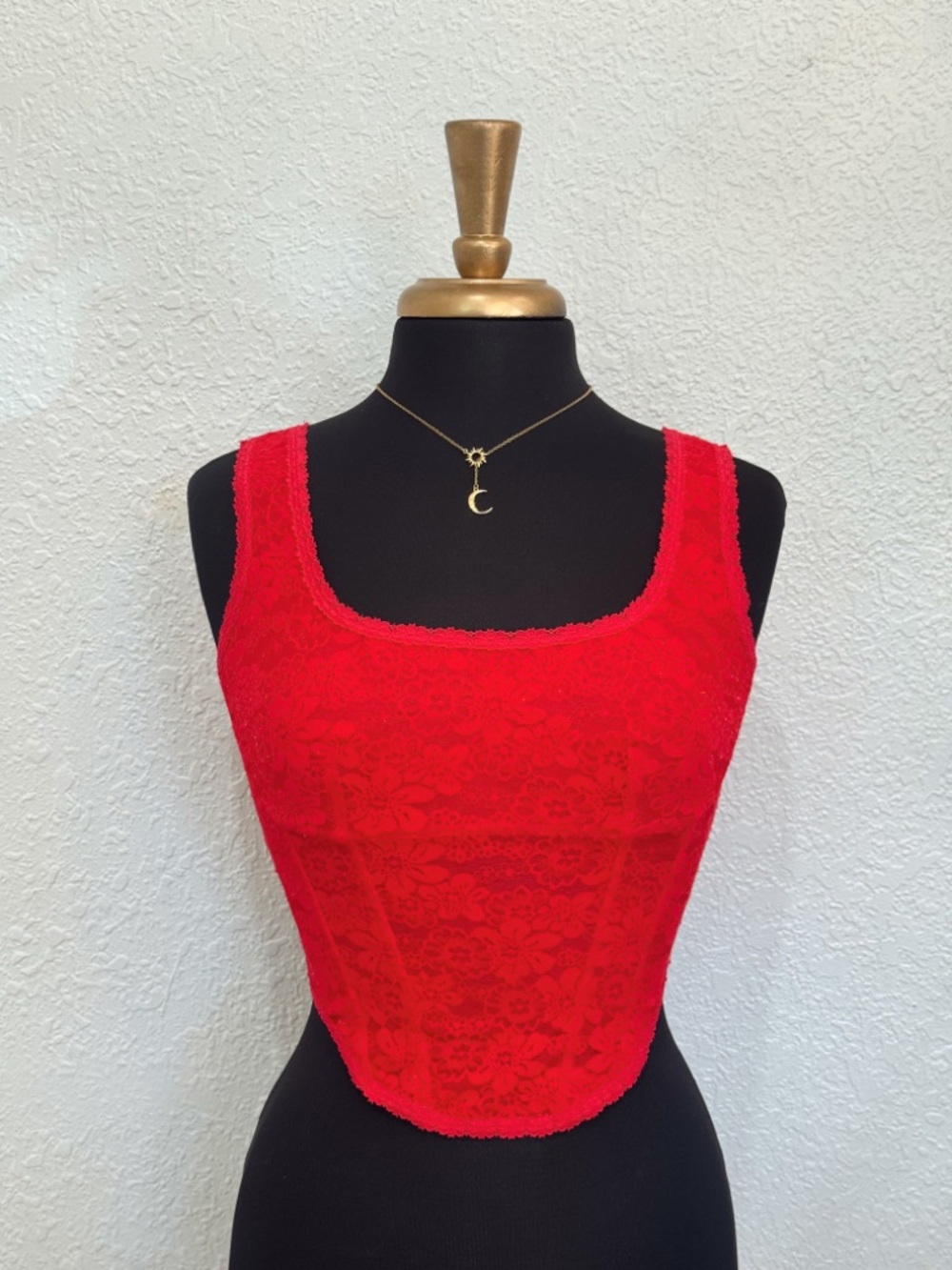 PINK Victoria's Secret Red Floral Lace Tank Top